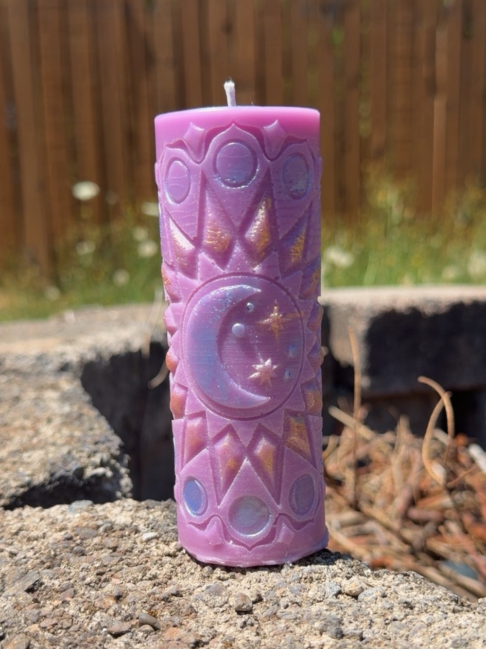 Handcrafted Pink Moon & Stars Decorative Pillar Candle